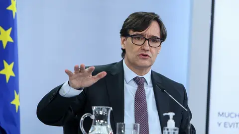 El ministro de Sanidad, Salvador Illa durante una rueda de prensa convocada ante los medios posterior al Consejo de Ministros, en La Moncloa, Madrid, (Espa&ntilde;a), a 12 de enero de 2021.