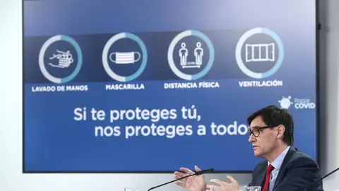 El ministro de Sanidad, Salvador Illa, interviene durante una rueda de prensa posterior al Consejo de Ministros, en la Moncloa, Madrid, (Espa&ntilde;a), a 26 de enero de 2021.