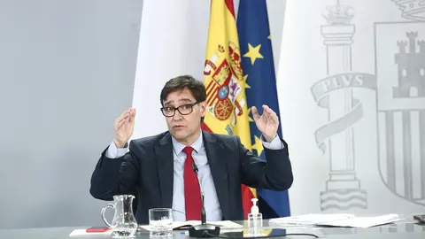 El ministro de Sanidad, Salvador Illa, durante una rueda de prensa posterior al Consejo de Ministros, en el Palacio de la Moncloa.