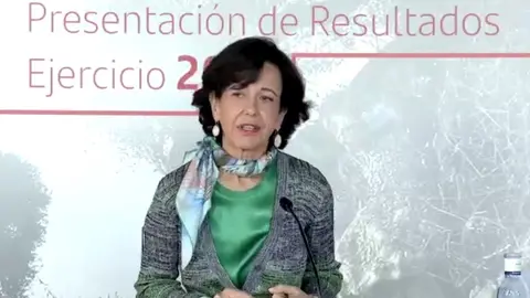 La presidenta del Santander, Ana Bot&iacute;n, en la presentaci&oacute;n de resultados 2020.