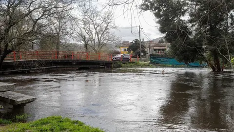 Inundaci&oacute;n fruto de la crecida del R&iacute;o Mi&ntilde;or a su paso por Gondomar, Pontevedra, Galicia (Espa&ntilde;a), a 18 de febrero de 2021. El R&iacute;o Mi&ntilde;or  ha registrado un "incremento significativo" de su caudal, al presentar valores por encima de los umbrales establecido