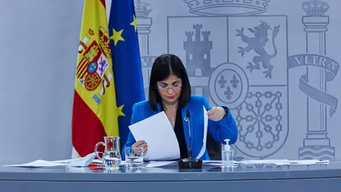 La ministra de Sanidad, Carolina Darias durante una rueda de prensa tras la reuni&oacute;n del Consejo Interterritorial del Sistema Nacional de Salud, en Madrid (Espa&ntilde;a), a 17 de febrero de 2021.