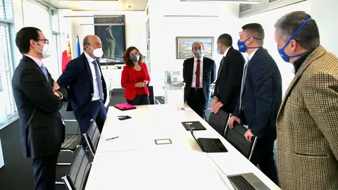 El consejero de Industria, Turismo, Innovaci&oacute;n, Transporte y Comercio, Javier L&oacute;pez Marcano, y la consejera de Empleo y Pol&iacute;ticas Sociales, Ana Bel&eacute;n &Aacute;lvarez, con los directivos de SEG Automotive