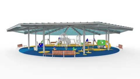 Infograf&iacute;a de la actuaci&oacute;n en el parque infantil de la plaza de la Hermandad de las Marismas en Castro Urdiales