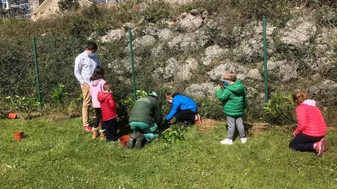 Ni&ntilde;os de Guarnizo participan en la plantaci&oacute;n de &aacute;rboles