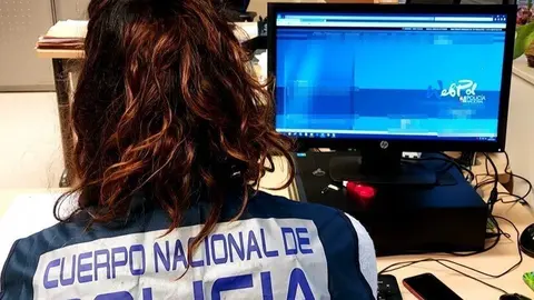 Agente de la Polic&iacute;a Nacional ante un ordenador