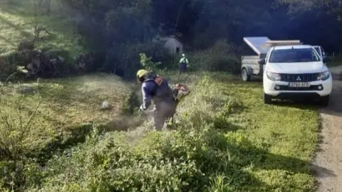 Trabajos de mantenimiento y conservaci&oacute;n en el arroyo Otero, en Azo&ntilde;os (Santa Cruz de Bezana)