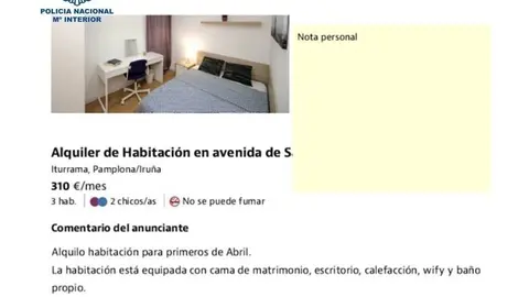 Uno de los anuncios falsos utilizados por el detenido