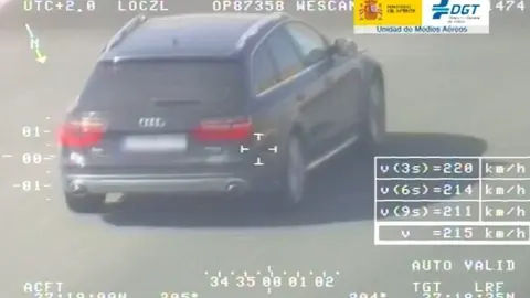 Archivo - Veh&iacute;culo a gran velocidad captado por un helic&oacute;ptero de la DGT