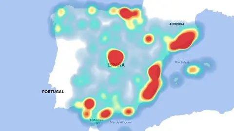 Mapa de la penetraci&oacute;n de los dispositivos de Internet de las Cosas en Espa&ntilde;a, seg&uacute;n Sigfox.