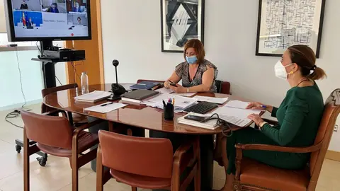 La consejera de Presidencia y Acci&oacute;n Exterior, Paula Fern&aacute;ndez, en la reuni&oacute;n telem&aacute;tica con el secretario de la UE