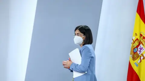 La ministra de Sanidad, Carolina Darias, a su salida de una rueda de prensa posterior a la reuni&oacute;n del Consejo Interterritorial del Sistema Nacional de Salud, el pasado 26 de mayo de 2021