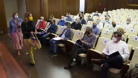 La consejera de Presidencia, Paula Fern&aacute;ndez, en la reuni&oacute;n con los alcaldes de los 39 municipios en riesgo de despoblamiento.
