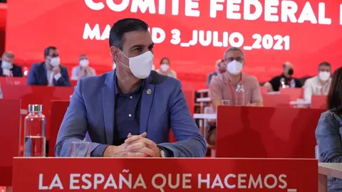 El presidente del Gobierno, Pedro S&aacute;nchez, durante una reuni&oacute;n de los componentes del Comit&eacute; Federal del PSOE, a 3 de julio de 2021, en Madrid, (Espa&ntilde;a).