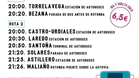 Cartel con los horarios de los autobuses en las dos rutas que se habilitar&aacute;n
