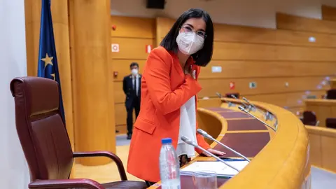 Archivo - La ministra de Sanidad, Carolina Darias, a su llegada para ofrecer  una rueda de prensa tras la celebraci&oacute;n del primer Consejo Interterritorial del Sistema Nacional de car&aacute;cter presencial desde que comenz&oacute; la pandemia, a 30 de junio de junio, en