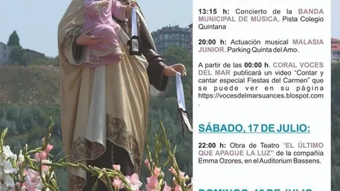 Cartel de actividades del fin de semana del Carmen.