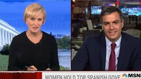 El presidente del Gobierno, Pedro S&aacute;nchez, en una entrevista en la cadena estadounidense MSNBC