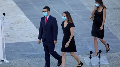 Imagen de recurso (I-D) del ministro de la Presidencia, Relaciones con las Cortes y Memoria Democr&aacute;tica, F&eacute;lix Bola&ntilde;os; la ministra de Derechos Sociales y Agenda 2030, Ione Belarra y la ministra de Igualdad, Irene Montero.