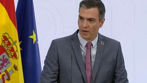 El presidente del Gobierno, Pedro S&aacute;nchez, durante la comparecencia p&uacute;blica en La Moncloa, a 29 de julio de 2021