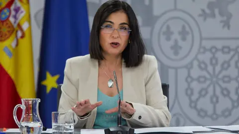 La ministra de Sanidad, Carolina Darias, durante la rueda de prensa posterior al Consejo Interterritorial del Sistema Nacional de Salud, a 28 de julio de 2021, en La Moncloa, Madrid, (Espa&ntilde;a). 
