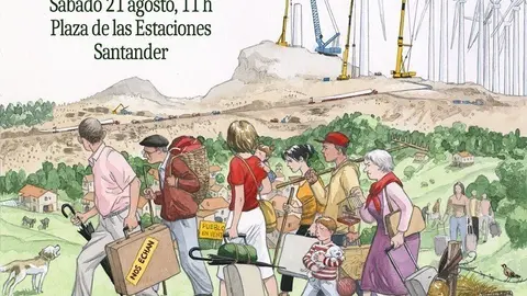 Cartel de la protesta en Santander para reclamar la anulaci&oacute;n de los permisos e&oacute;licos en Cantabria