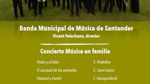 Cartel del concierto 'M&uacute;sica en familia' de la Banda Municipal de M&uacute;sica de Santander.
