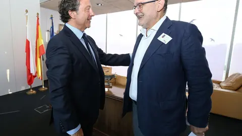 El consejero de Desarrollo Rural, Ganader&iacute;a, pesca y Alimentaci&oacute;n, Pablo Palencia, recibe al rector de la Universidad de Cantabria, &Aacute;ngel Pazos. 
23 AGO 23