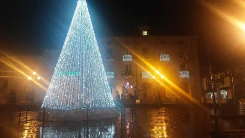 El árbol vuelve a ser prendido frente al Ayuntamiento de Reinosa
