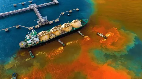 Oil leak from Ship , Oil spill pollution polluted water surface water pollution as a result of human activities. industrial chemical contamination. oil spill at sea. petroleum products. Insurance